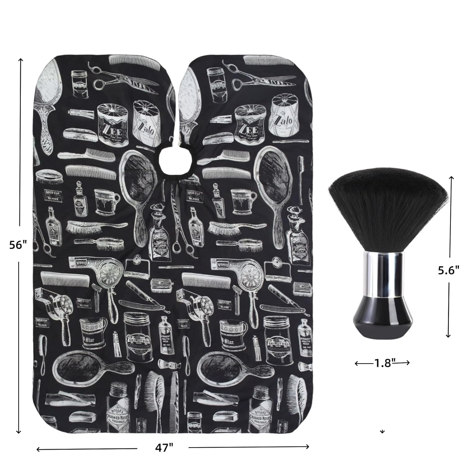 Professional Hair Cutting Cape with Neck Duster Brush, Large Size Salon Barber Cape for Men, Women and Kids(Barber Supplies Pattern)