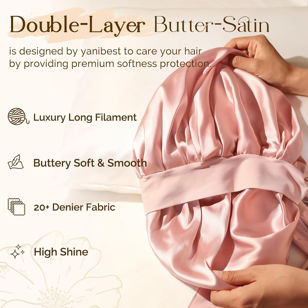 YANIBEST Silk Bonnet for Sleeping Women Adjustable Double Layer Satin Bonnet Reduce Friction Prevent Frizz Natural Curly Hair
