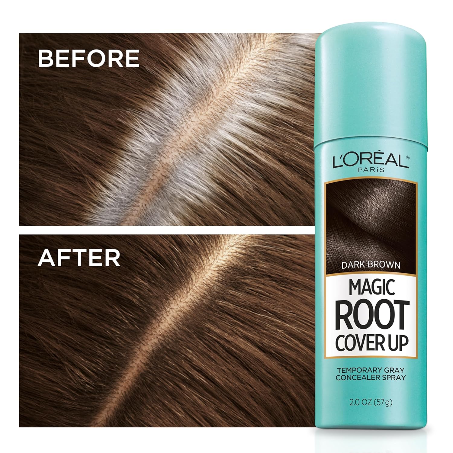 L'Oreal Paris Root Cover Up Temporary Gray Concealer Spray, Hair Color Spray with Filling & Thickening Coverage, Dark Brown, Packaging May Vary