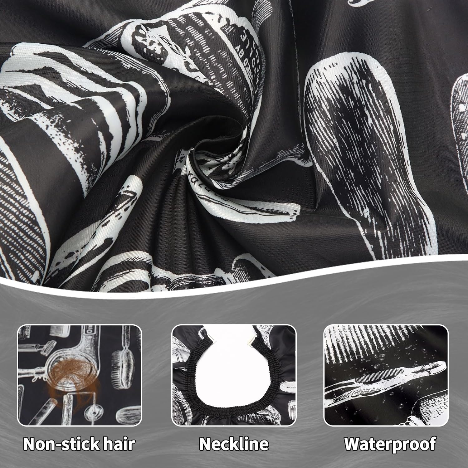 Professional Hair Cutting Cape with Neck Duster Brush, Large Size Salon Barber Cape for Men, Women and Kids(Barber Supplies Pattern)