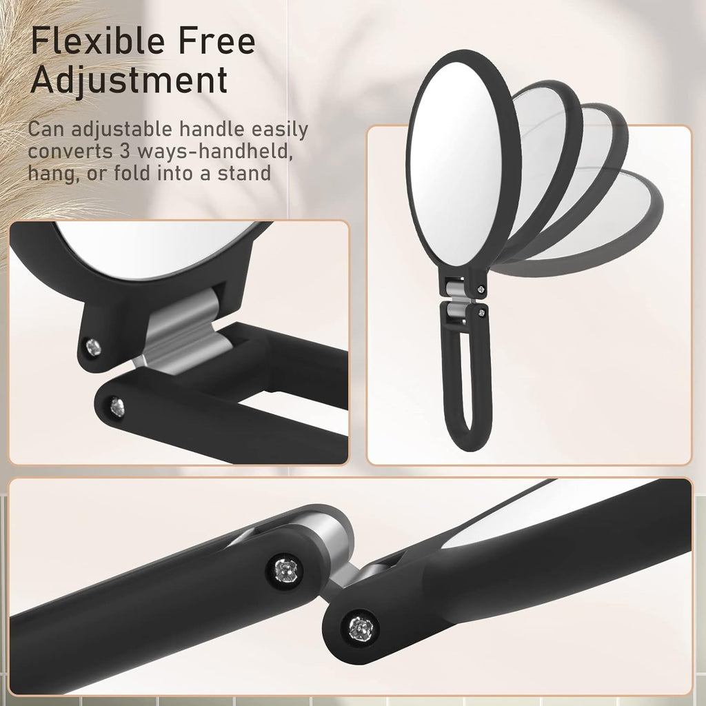 Magnifying Handheld Mirror Double Sided, 1X 15X Magnification Hand Mirror, Travel Folding Held Adjustable Rotation Pedestal Makeup Desk Vanity