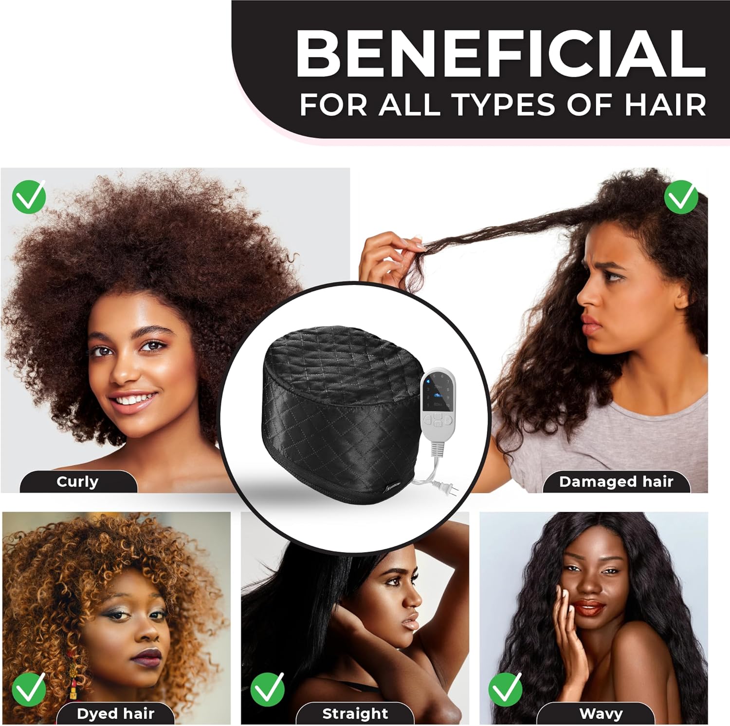 Hair Steamer for Natural Hair Home Use w/10-level Heats Up Quickly, Heat Cap for Deep Conditioning - Thermal Heat Cap for Black Hair, Great for Deep Conditioner (Black)