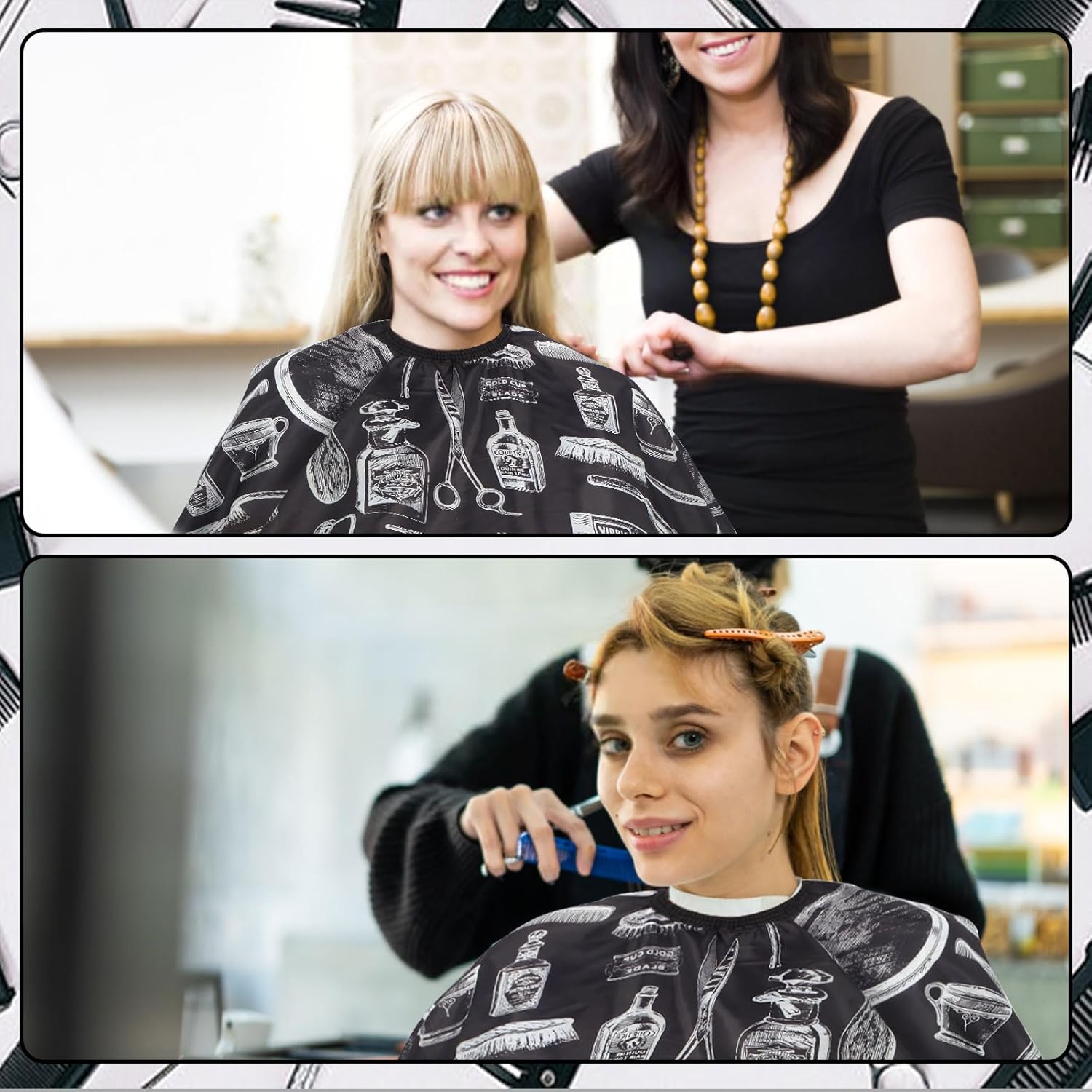 Professional Hair Cutting Cape with Neck Duster Brush, Large Size Salon Barber Cape for Men, Women and Kids(Barber Supplies Pattern)